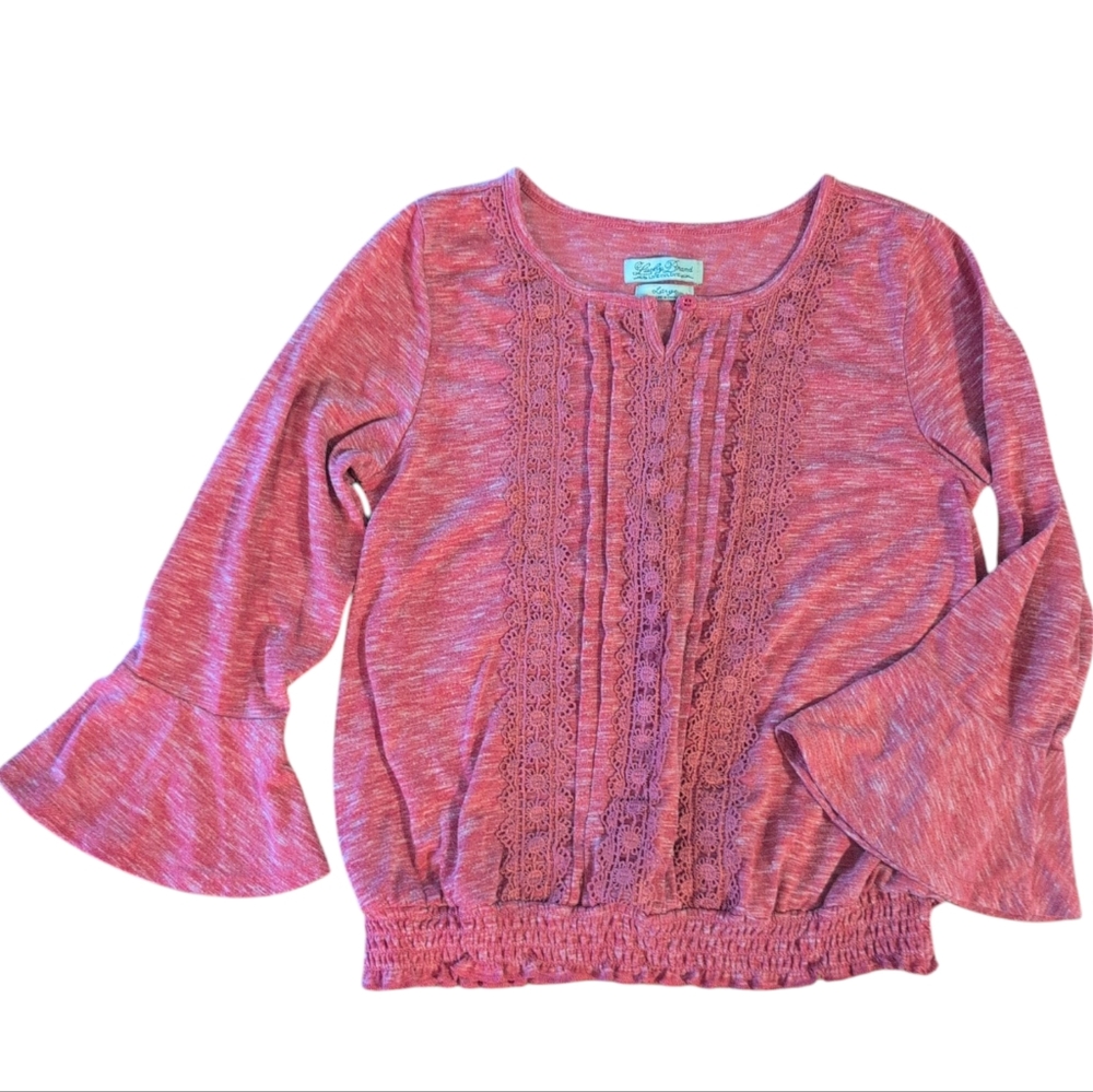 LUCKY BRAND Marled Pink Bell Sleeve Blouse